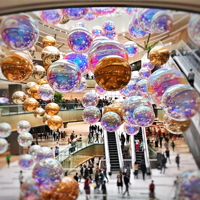 Decoración de bolas de espejos inflables para centro comercial MICS en Taiuan, provincia de Shanxi